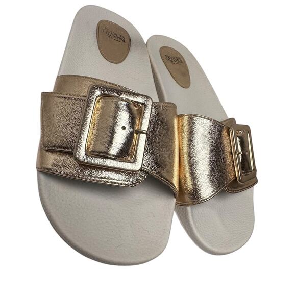 Frances Valentine Gold Slide Sandals - Picture 13 of 15